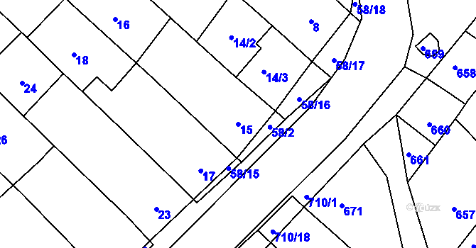 Parcela st. 15 v KÚ Zarazice, Katastrální mapa