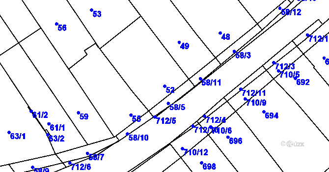Parcela st. 52 v KÚ Zarazice, Katastrální mapa