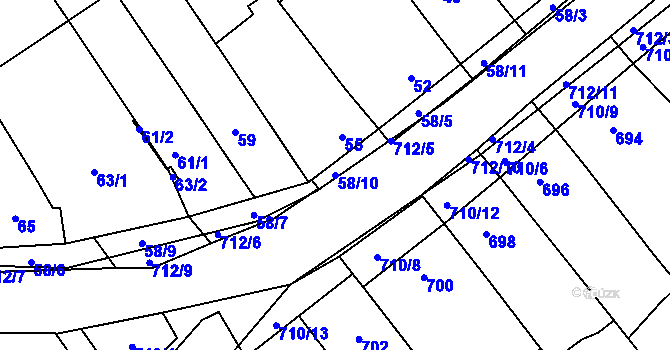 Parcela st. 58/10 v KÚ Zarazice, Katastrální mapa