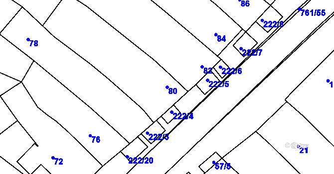 Parcela st. 80 v KÚ Zarazice, Katastrální mapa