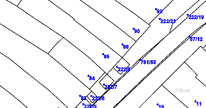 Parcela st. 86 v KÚ Zarazice, Katastrální mapa