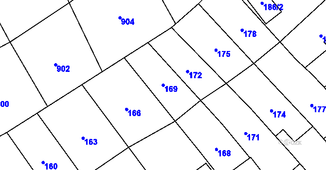 Parcela st. 169 v KÚ Zarazice, Katastrální mapa