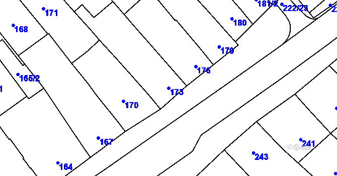 Parcela st. 173 v KÚ Zarazice, Katastrální mapa
