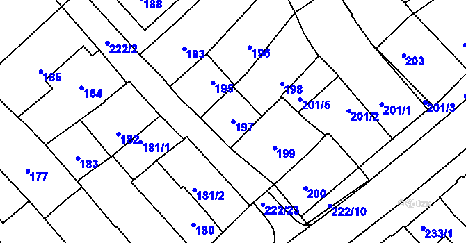 Parcela st. 197 v KÚ Zarazice, Katastrální mapa