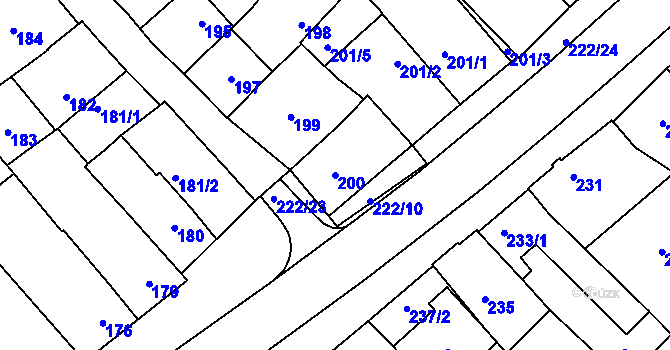 Parcela st. 200 v KÚ Zarazice, Katastrální mapa