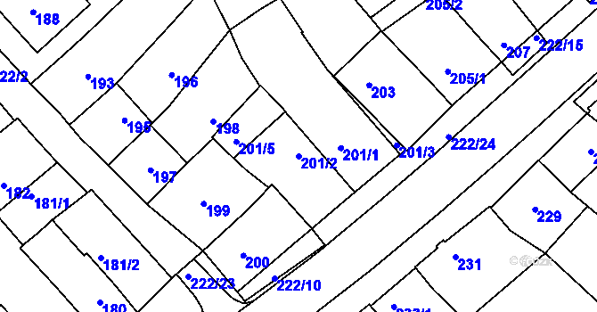 Parcela st. 201/2 v KÚ Zarazice, Katastrální mapa