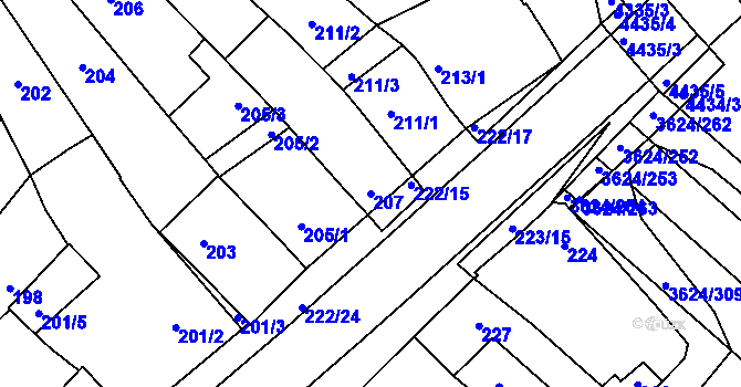 Parcela st. 207 v KÚ Zarazice, Katastrální mapa