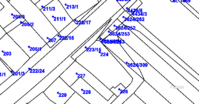 Parcela st. 224 v KÚ Zarazice, Katastrální mapa