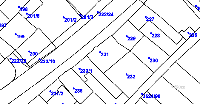 Parcela st. 231 v KÚ Zarazice, Katastrální mapa