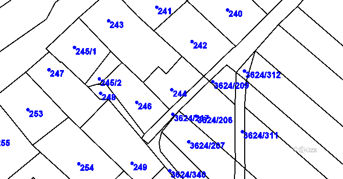 Parcela st. 244 v KÚ Zarazice, Katastrální mapa