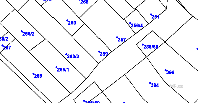Parcela st. 259 v KÚ Zarazice, Katastrální mapa