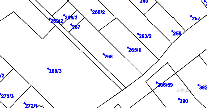 Parcela st. 268 v KÚ Zarazice, Katastrální mapa