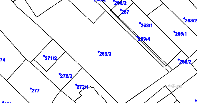 Parcela st. 269/3 v KÚ Zarazice, Katastrální mapa