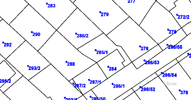 Parcela st. 285/1 v KÚ Zarazice, Katastrální mapa