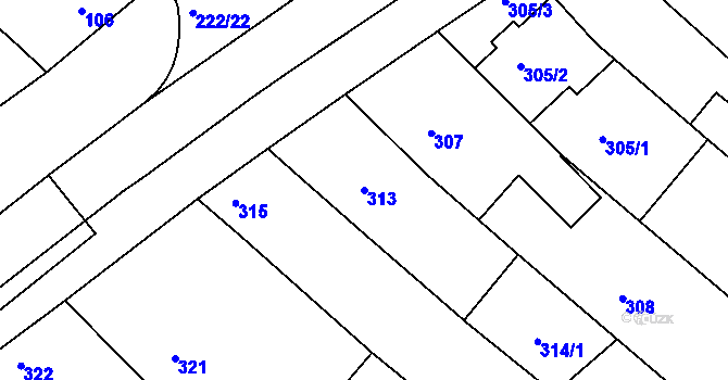 Parcela st. 313 v KÚ Zarazice, Katastrální mapa
