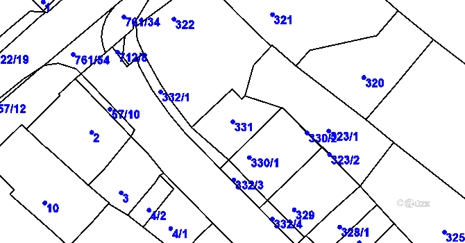 Parcela st. 331 v KÚ Zarazice, Katastrální mapa