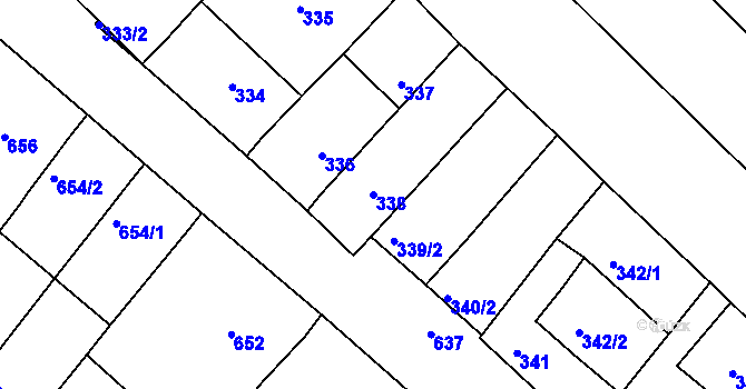 Parcela st. 338 v KÚ Zarazice, Katastrální mapa