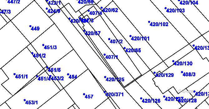 Parcela st. 407/1 v KÚ Zarazice, Katastrální mapa