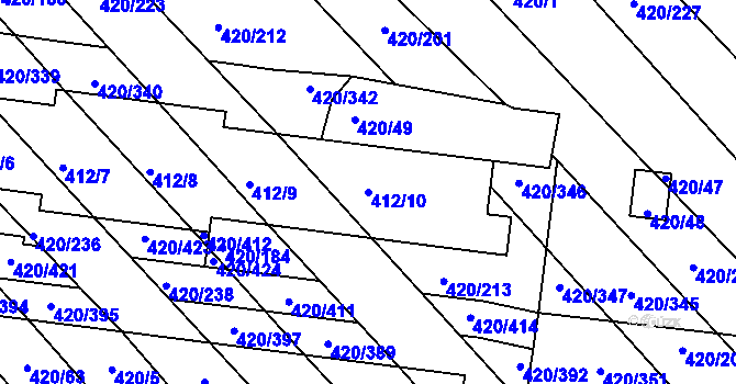Parcela st. 412/10 v KÚ Zarazice, Katastrální mapa