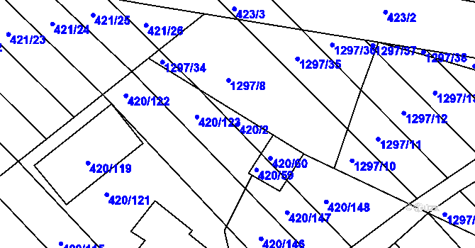 Parcela st. 420/2 v KÚ Zarazice, Katastrální mapa