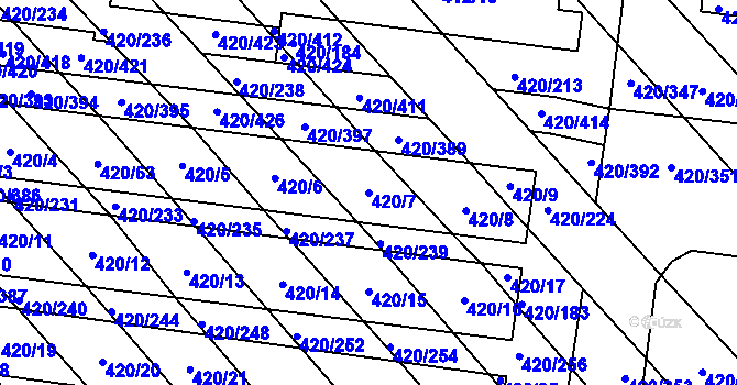 Parcela st. 420/7 v KÚ Zarazice, Katastrální mapa