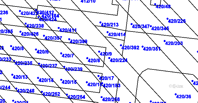 Parcela st. 420/9 v KÚ Zarazice, Katastrální mapa