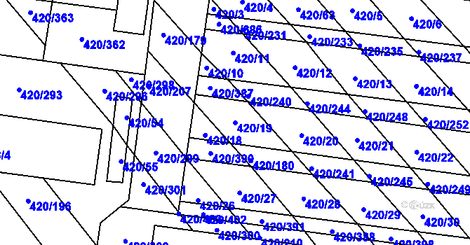 Parcela st. 420/19 v KÚ Zarazice, Katastrální mapa