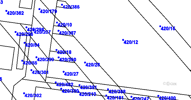 Parcela st. 420/20 v KÚ Zarazice, Katastrální mapa