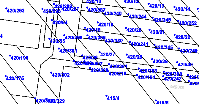Parcela st. 420/27 v KÚ Zarazice, Katastrální mapa