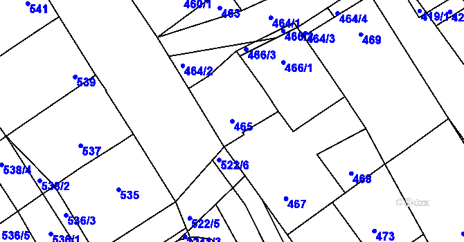 Parcela st. 465 v KÚ Zarazice, Katastrální mapa