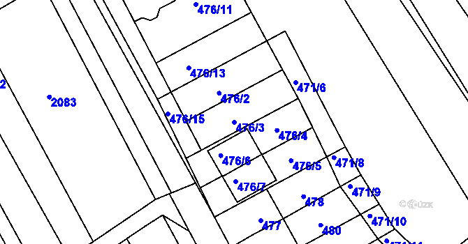 Parcela st. 476/3 v KÚ Zarazice, Katastrální mapa