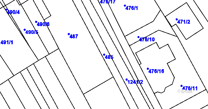 Parcela st. 485 v KÚ Zarazice, Katastrální mapa