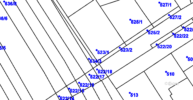 Parcela st. 523/1 v KÚ Zarazice, Katastrální mapa