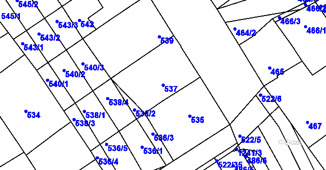 Parcela st. 537 v KÚ Zarazice, Katastrální mapa