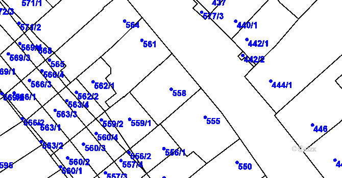 Parcela st. 558 v KÚ Zarazice, Katastrální mapa