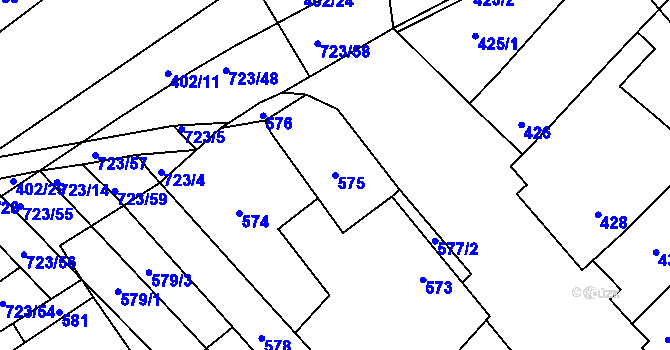 Parcela st. 575 v KÚ Zarazice, Katastrální mapa