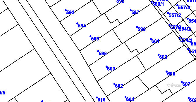 Parcela st. 598 v KÚ Zarazice, Katastrální mapa