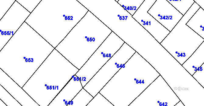 Parcela st. 648 v KÚ Zarazice, Katastrální mapa