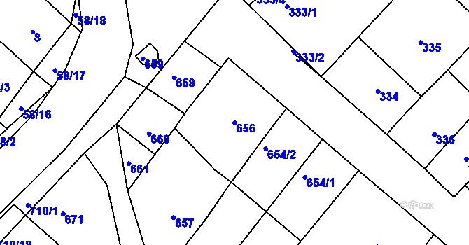 Parcela st. 656 v KÚ Zarazice, Katastrální mapa