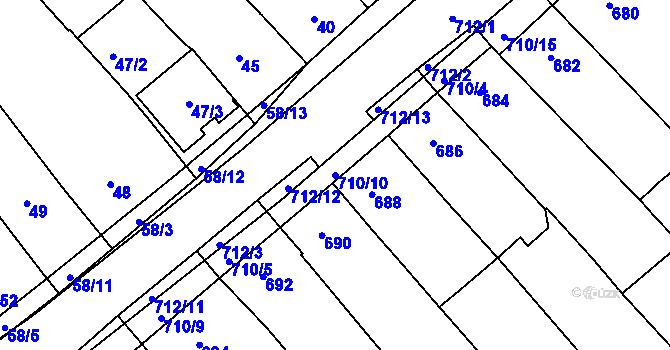 Parcela st. 710/10 v KÚ Zarazice, Katastrální mapa