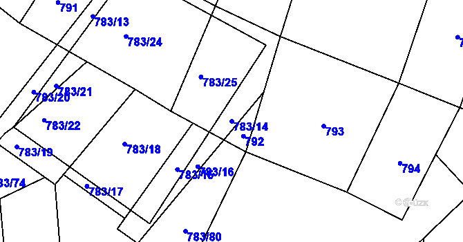Parcela st. 783/14 v KÚ Zarazice, Katastrální mapa