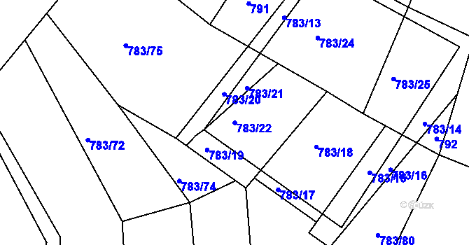 Parcela st. 783/22 v KÚ Zarazice, Katastrální mapa
