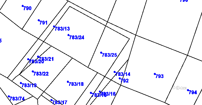 Parcela st. 783/25 v KÚ Zarazice, Katastrální mapa