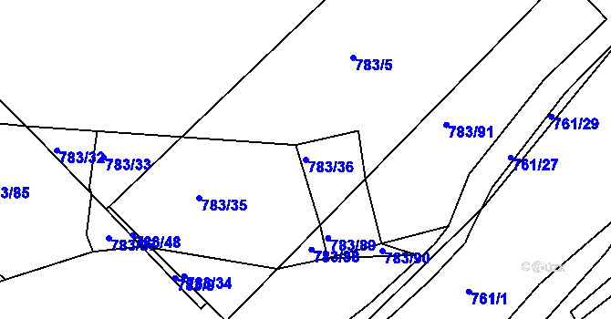 Parcela st. 783/36 v KÚ Zarazice, Katastrální mapa
