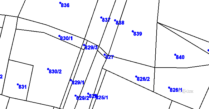 Parcela st. 827 v KÚ Zarazice, Katastrální mapa