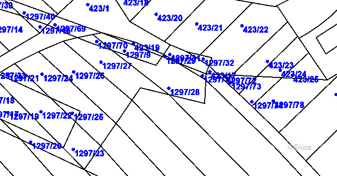 Parcela st. 1297/28 v KÚ Zarazice, Katastrální mapa