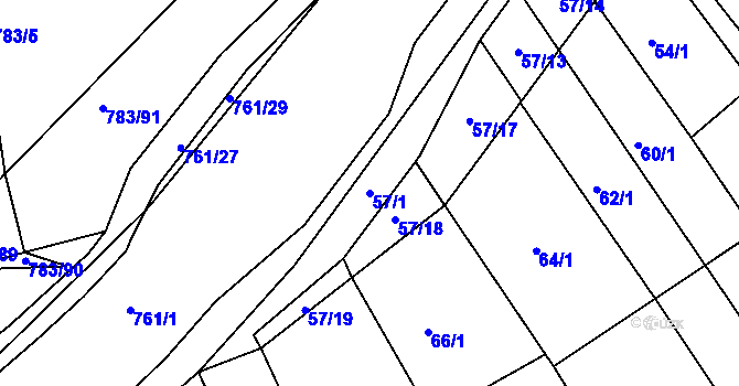 Parcela st. 57/1 v KÚ Zarazice, Katastrální mapa