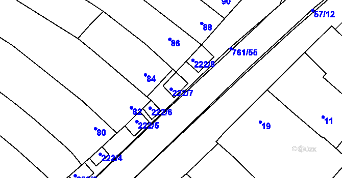 Parcela st. 222/7 v KÚ Zarazice, Katastrální mapa