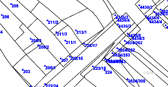 Parcela st. 222/17 v KÚ Zarazice, Katastrální mapa
