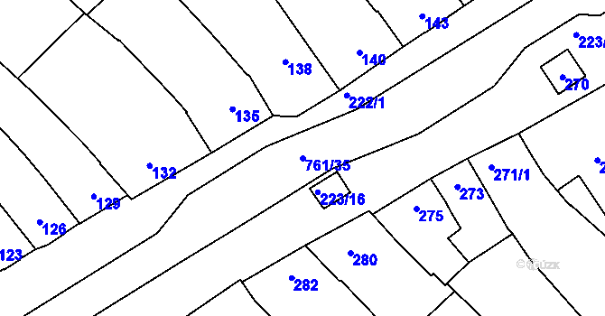 Parcela st. 761/35 v KÚ Zarazice, Katastrální mapa